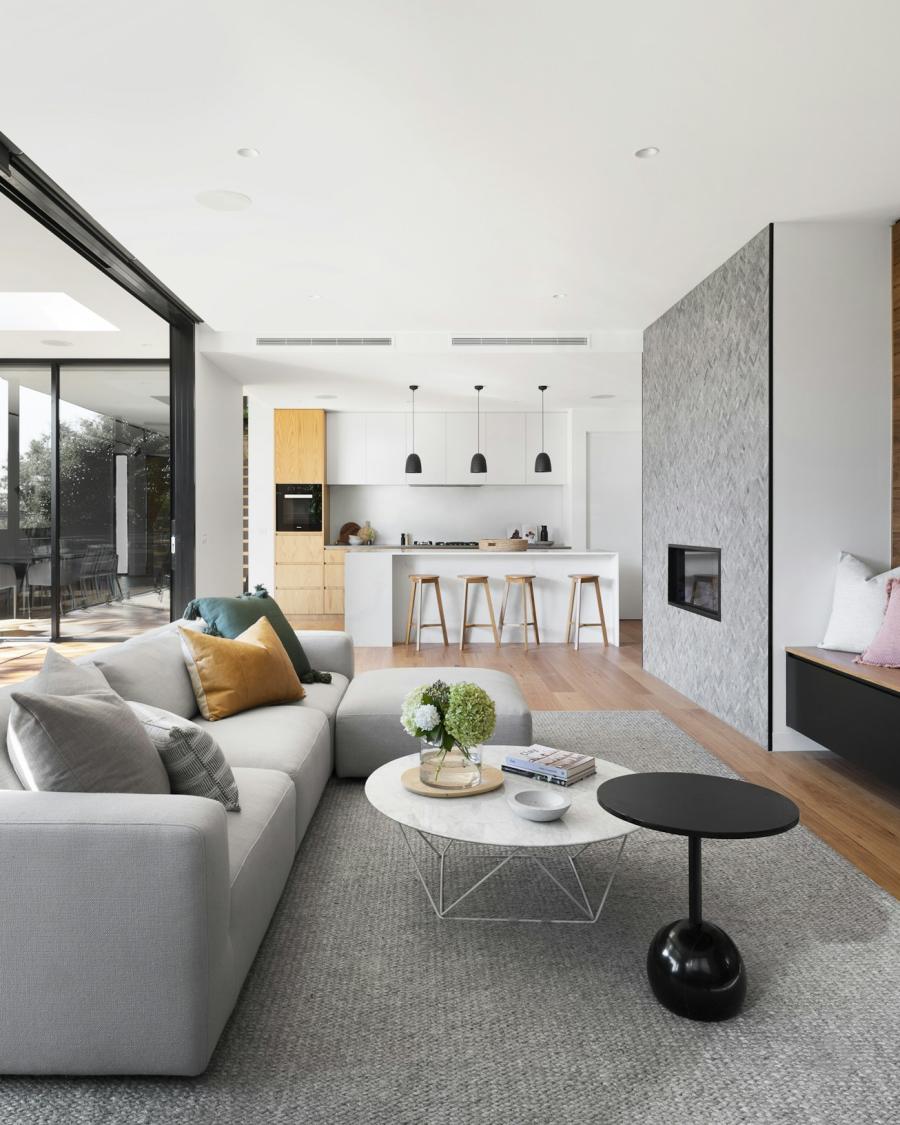 Finished modern living room and kitchen